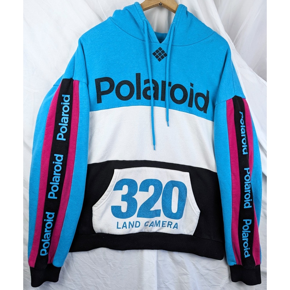 Vintage Polaroid 320 Land Camera Hoodie Polaroid Y2K 90s Blue Colorblock